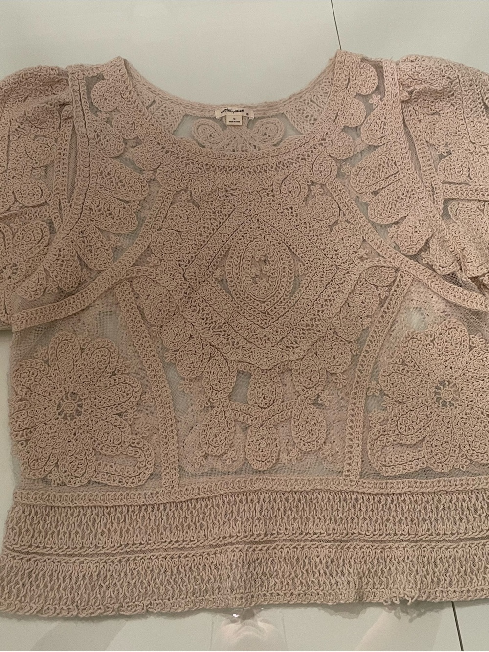 Ultra Pink Crochet Lace Crop Top in Taupe